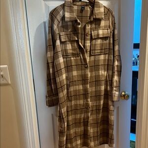 SHEIN Brown Plaid Trench Coat